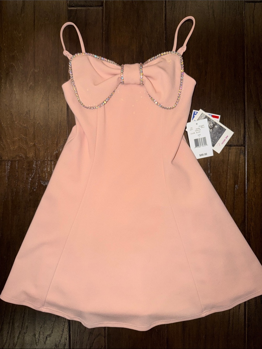 Nickie Lew Girls Pink Bow-Detail Spaghetti Strap Dress 7 nwt